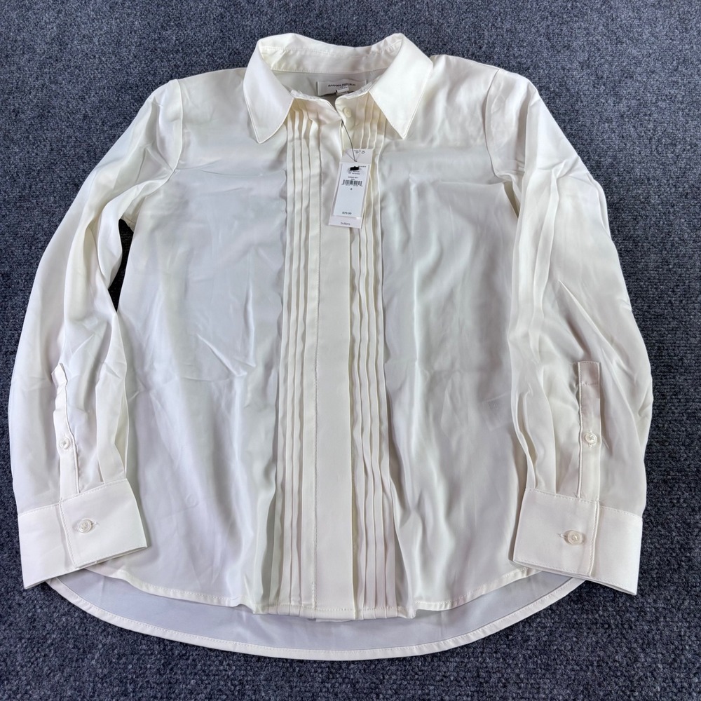 Banana Republic Tuxedo Shirt Women S Ivory Pleated Front Long Sleeve NWT Blouse